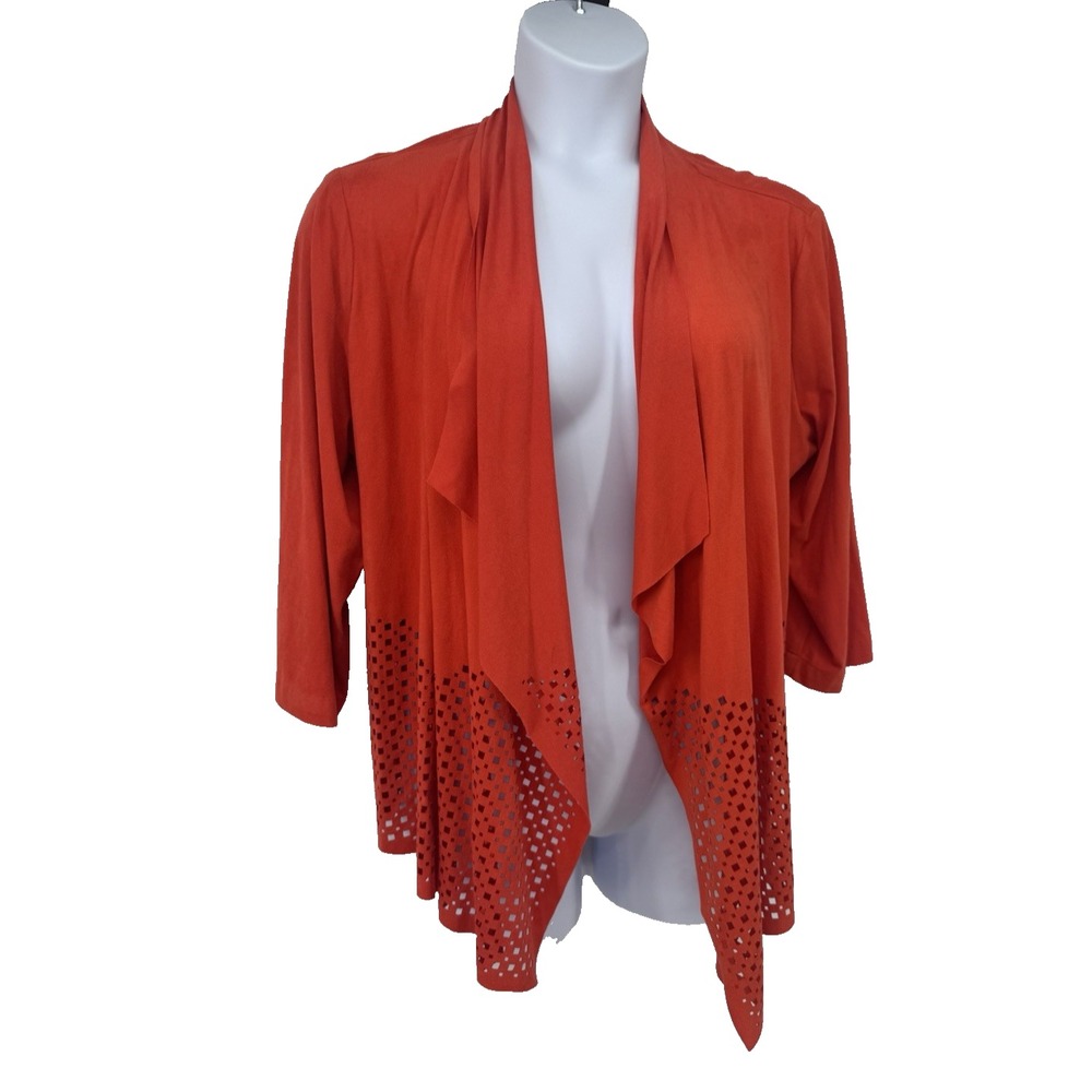 Chico's Travelers Collection Micro Suede Perforated Cardigan Jacket Orange Fall